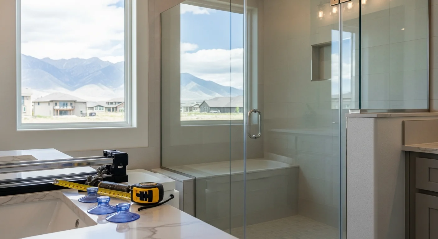 Custom glass shower door installation in a modern bathroom