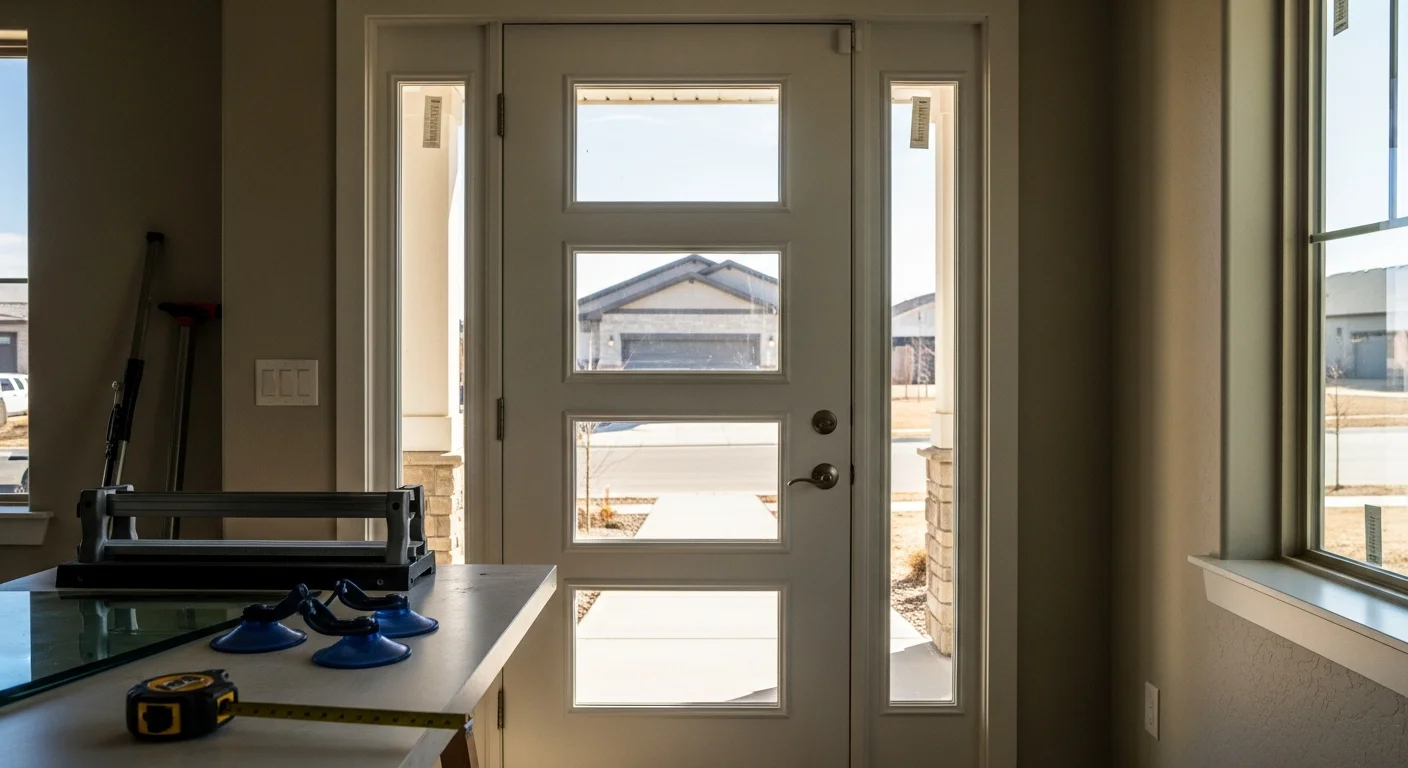 Residential home with new replacement windows and glass doors