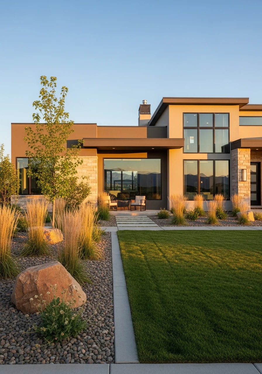 Modern Salt Lake County home with professional landscaping and clean property lines.
