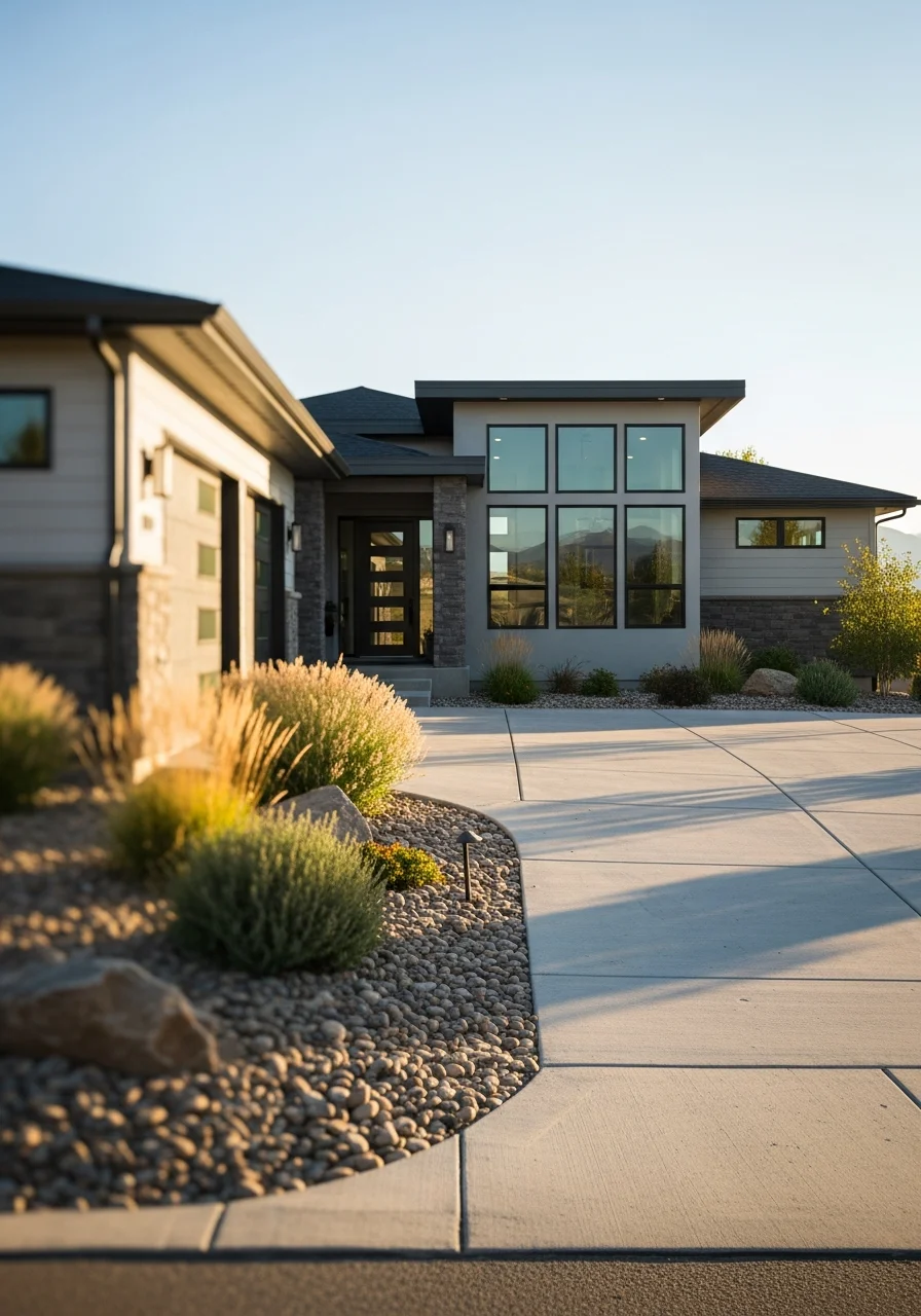 Close-up of a Utah County home exterior with landscaping and driveway typical of central valley properties.